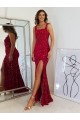 Burgundy Sheath Square Neck Long Prom Dress Hobart