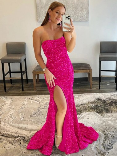 Fuchsia Sheath Strapless Sweep Train Prom Dress Hobart