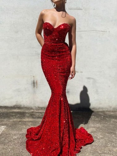 Burgundy Mermaid Sweetheart Court Train Prom Dress / Evening Gown Hobart