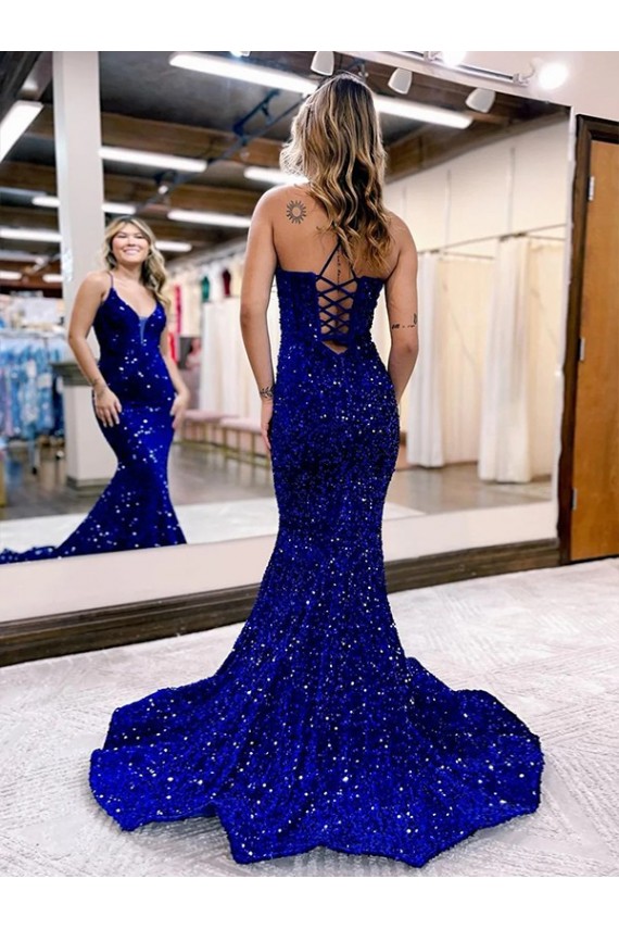 Royal Blue Mermaid V-Neck Court Train Prom Dress Hobart