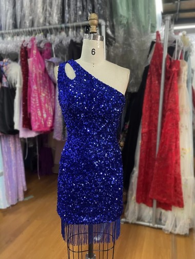 Royal Blue Sheath One Shoulder Short Homecoming Dress Hobart