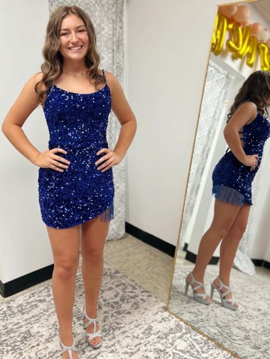 Royal Blue Sheath Spaghetti Straps Short Prom Dress Hobart