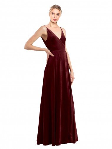 V-Back Burgundy A-Line V-Neck Long Bridesmaid Dress / Evening Dress Hobart