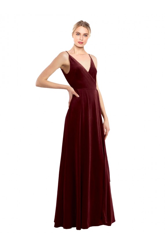 V-Back Burgundy A-Line V-Neck Long Bridesmaid Dress / Evening Dress Hobart