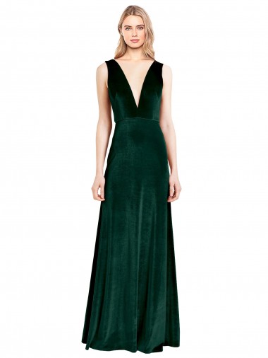 V-Back Dark Green A-Line V-Neck Long Bridesmaid Dress / Formal Dress Hobart