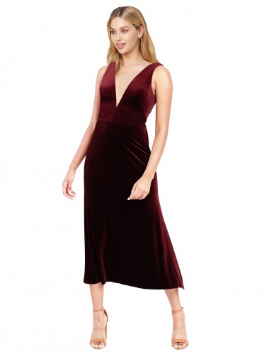 V-Back Burgundy A-Line V-Neck Midi Length Prom Dress / Bridesmaid Dress Hobart