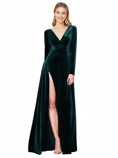 Dark Green A-Line V-Neck Sweep Train Black Tie Evening Gown / Prom Dress / Bridesmaid Dress Hobart