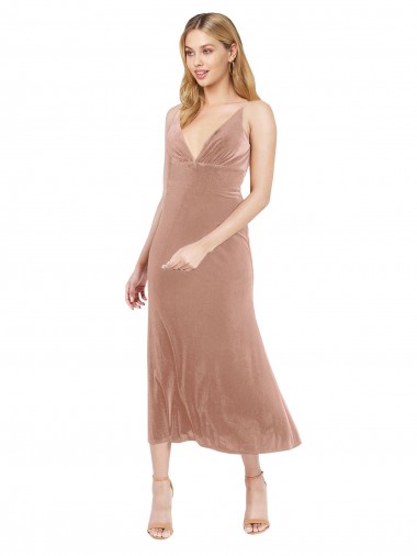 V-Back Pink A-Line V-Neck Midi Length Prom Dress / Bridesmaid Dress Hobart