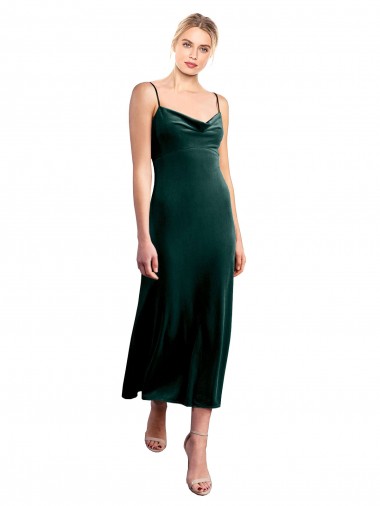 Low Back Dark Green A-Line Cowl Neck Midi Length Prom Dress / Bridesmaid Dress Hobart