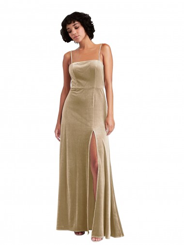 Low Back Champagne A-Line Square Neck Long Formal Evening Gown / Prom Dress / Bridesmaid Dress Hobart