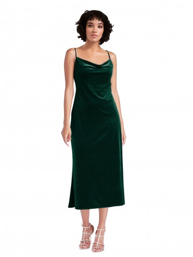 Open Back Dark Green Sheath Cowl Neck Midi Length Black Tie Evening Gown / Prom Dress / Bridesmaid Dress Hobart