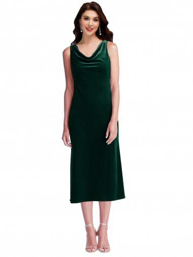 V-Back Dark Green Sheath Cowl Neck Midi Length Evening Gown / Prom Dress / Bridesmaid Dress Hobart