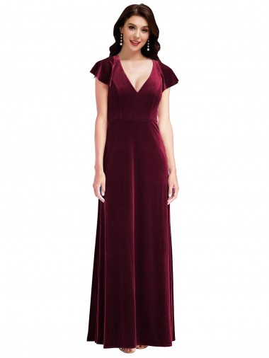 Burgundy A-Line V-Neck Long Semi Formal Evening Dress / Prom Dress / Bridesmaid Dress Hobart