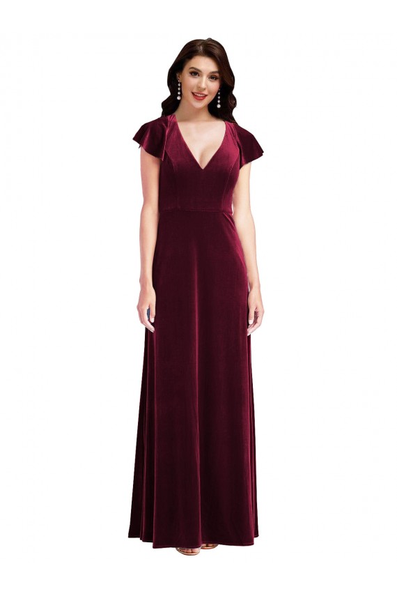 Burgundy A-Line V-Neck Long Semi Formal Evening Dress / Prom Dress / Bridesmaid Dress Hobart