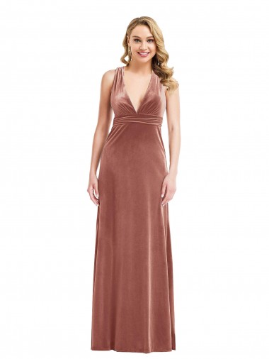 Open Back Cinnamon Rose A-Line V-Neck Long Bridesmaid Dress / Evening Dress Hobart