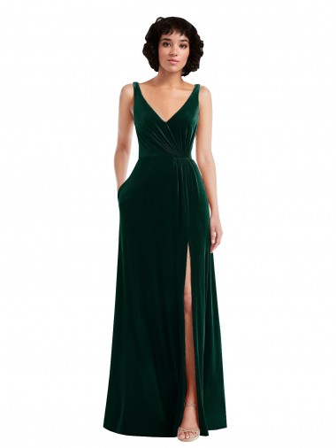 V-Back Dark Green A-Line V-Neck Long Bridesmaid Dress / Evening Dress Hobart