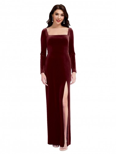 Low Back Burgundy A-Line Square Neck Long Prom Dress / Bridesmaid Dress Hobart