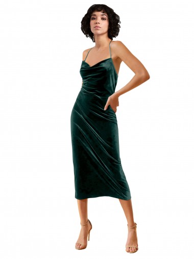 Open Back Dark Green Sheath Cowl Neck Midi Length Formal Dress / Bridesmaid Dress Hobart